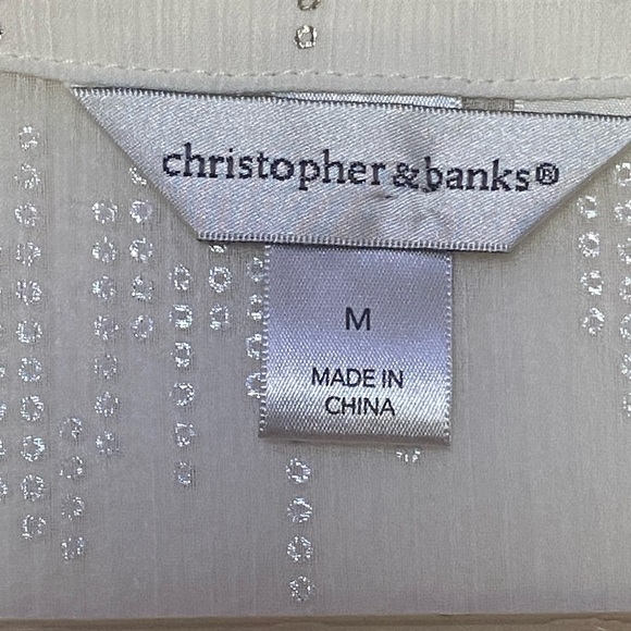 Christopher & Bank Blouse Glam Satin Ivory & Silver M Relax Long Sleeve Button - Picture 6 of 10